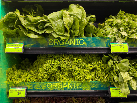 Organic greens for sale at a supermarket