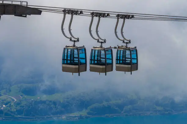 Cable cars to the peak of Niederhorn mountain in Switzerland