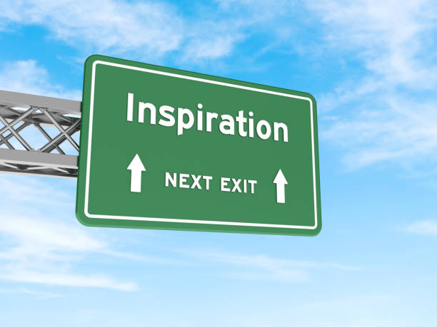 Highway sign with INSPIRATION on Sky - Sky Background - 3D rendering