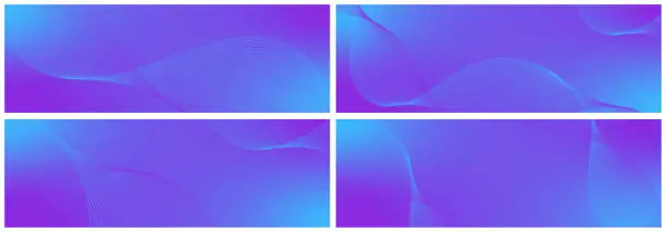 Vector illustration of Abstract background vector set blue, violet with dynamic waves for wedding. Futuristic technology backdrop with network wavy lines. Premium template with stripes, gradient mesh for banner or poster