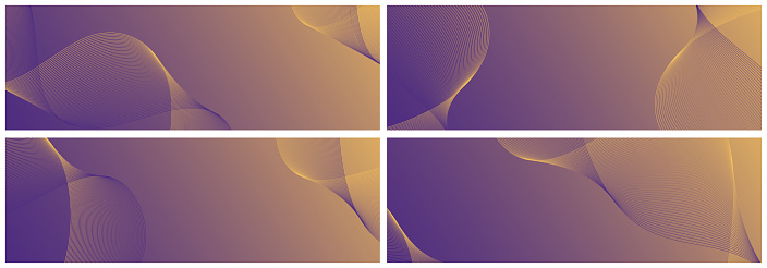 Abstract background vector set yellow, violet with dynamic waves for wedding. Futuristic technology backdrop with network wavy lines. Premium template with stripes, gradient mesh for banner or poster.