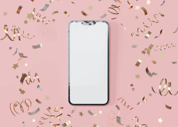 istock Modern smartphone mockup with blank screen surrounded by festive gold confetti, perfect for app promotion, celebration themes. Surprise, congratulations, holiday. Pink background. 3D. 2008552376