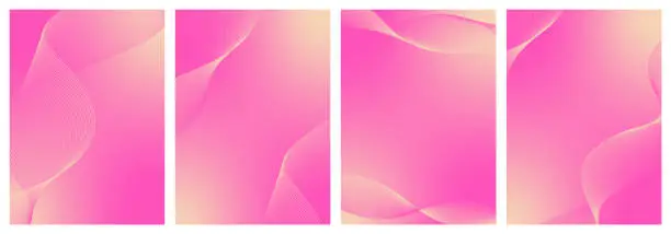 Vector illustration of Abstract background vector set pink with dynamic waves for wedding design. Futuristic technology backdrop with network wavy lines. Premium template with stripes and gradient mesh for banner or poster