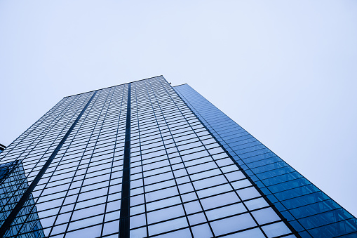 Gothenburg, Sweden - december 02 2023: Looking up glass and steel skyscrapers.