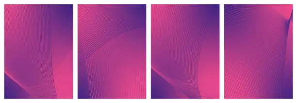 Vector illustration of Abstract background vector set red violet with dynamic waves for wedding design. Futuristic technology backdrop with network wavy lines. Premium template with stripes, gradient mesh for banner, poster