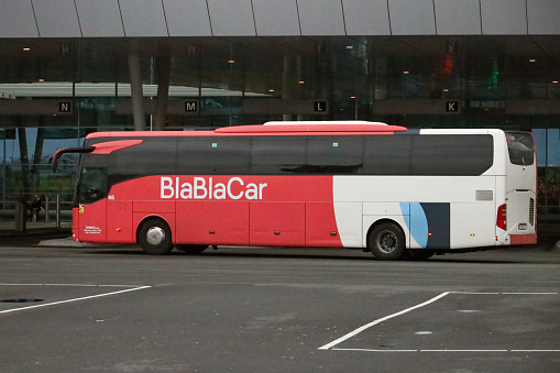 International bus of BlaBlaCar waiting on busstation of Den Haag Centraal in the Netherlands
