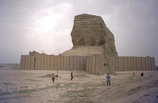 Iraq, 1975. The Ziggurat of Aqarquf. Also: tourists.