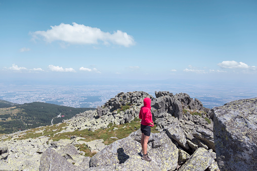 Mature Traveler  Woman  in the summer  mountain , Bulgaria