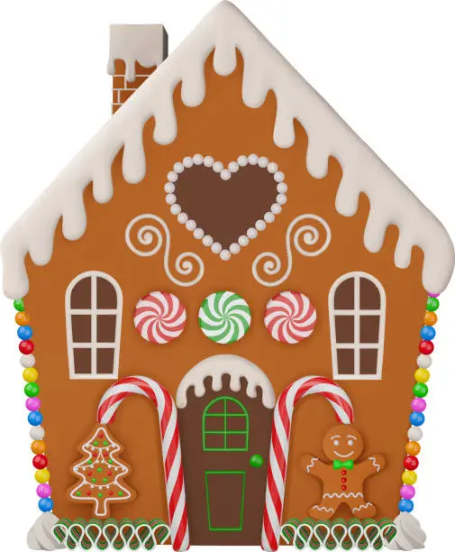 Vector illustration of christmas gingerbread house front view. christmas house with cookies and candies
