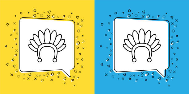 Set line Indian headdress with feathers icon isolated on yellow and blue background. Native american traditional headdress. Vector Set line Indian headdress with feathers icon isolated on yellow and blue background. Native american traditional headdress. Vector. cherokee clip art stock illustrations