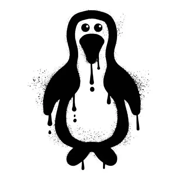 Vector illustration of Penguin graffiti drawn with black spray paint