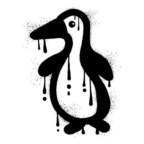 Vector illustration of Penguin graffiti drawn with black spray paint