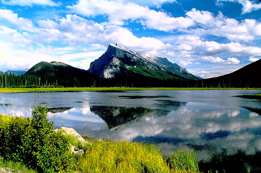 The Rocky Mountains in 1997. From old film stock.