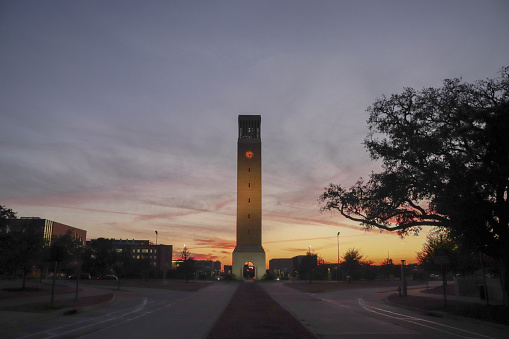 Beautiful sunset behind Texas A&M University’s clock tower