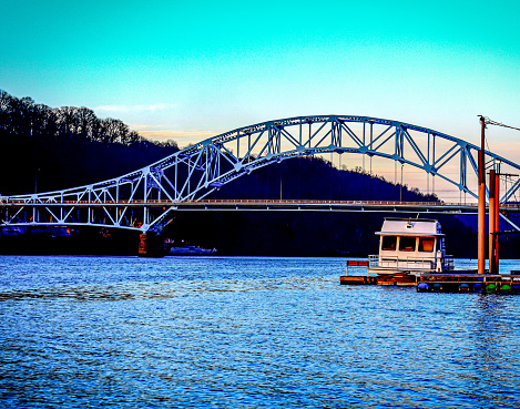 Monongahela River Elizabeth bridge and house boat