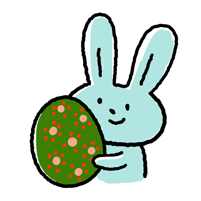 Cute Animal characters vector art illustration.
Cute Rabbit Line Drawing: Holding a large Easter Egg.