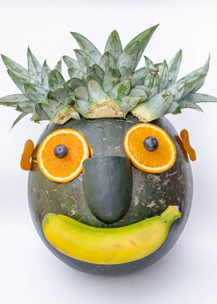face made of fruits - funnyface imagens e fotografias de stock