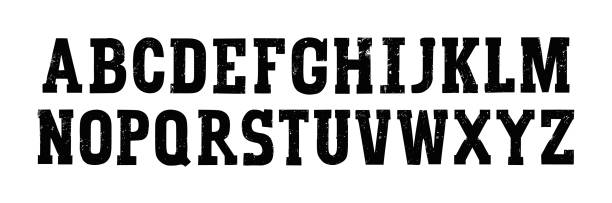 Grunge brush font alphabet paint black texture. Typography distress grunge brush paint vector vintage ink font. Grunge brush font alphabet paint black texture. Typography distress grunge brush paint vector vintage ink font dirty wood stock illustrations