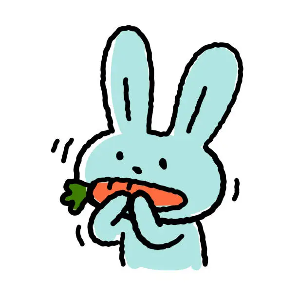 Vector illustration of Cute Rabbit Line Drawing: Eating a Carrot