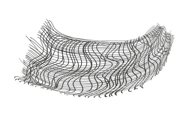 Print Illustration of a black fishing or football net.Checkered wavy background in doodle style. how to draw a volleyball net drawing stock illustrations