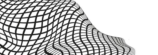 Print Illustration of a black fishing or football net.Checkered wavy background in doodle style. how to draw a volleyball net drawing stock illustrations