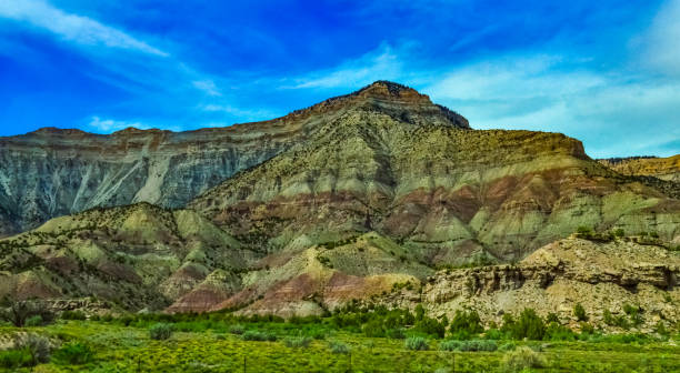 Mountainous landscape, red and yellow mountains in Utah, US