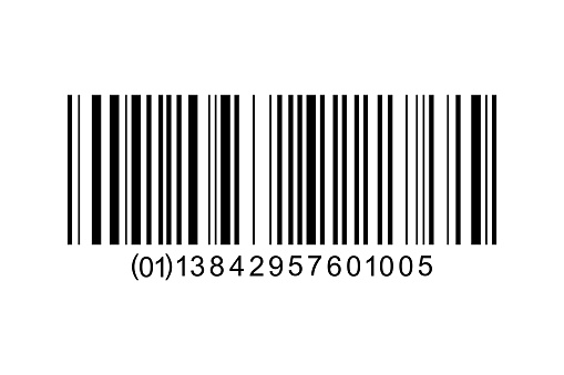 Bar code label template isolated on white background. Barcode icon. Visual data representation with product information. Vector graphic illustration.