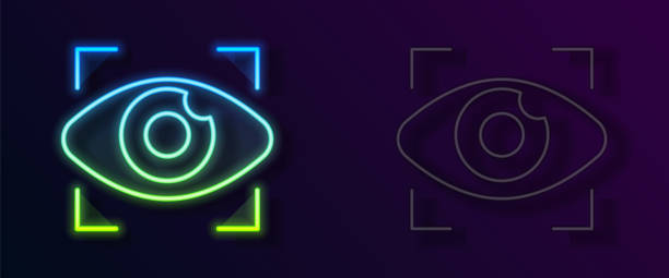 istock Glowing neon line Big brother electronic eye icon isolated on black background. Global surveillance technology, computer systems and networks security. Vector 2008915566