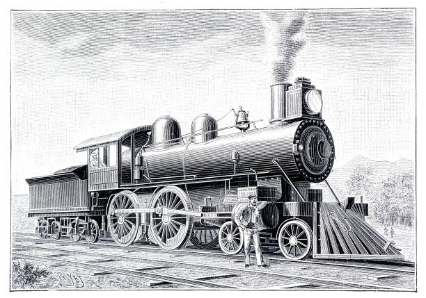 高速蒸気機関車 usaの彫刻 1892年 - union pacific railway点のイラスト素材／クリップアート素材／マンガ素材／アイコン素材