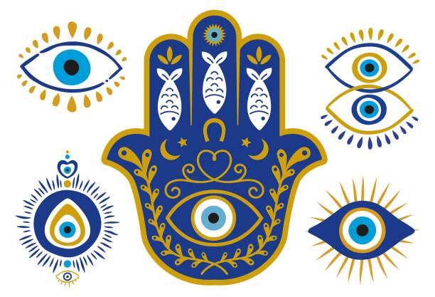 istock The evil eye, Hamsa, protective amulet of Mediterranean cultures, in countries such as Greece, Turkey, Italy. Vetporial illustration in dooble style 2008931567