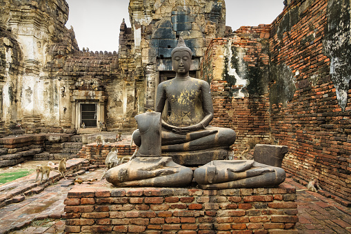 Buddha Statue at Phra Prang Sam Yot temple in Lopburi Thailand.