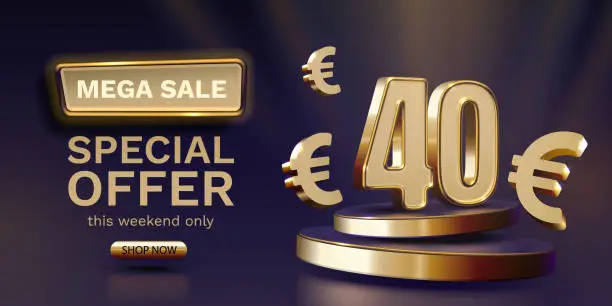 Vector illustration of Coupon special voucher 40 euro, Check banner special offer. Vector illustration