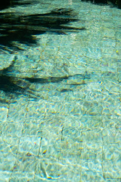 Water surface In swimming pool with sunny reflections and shadows.