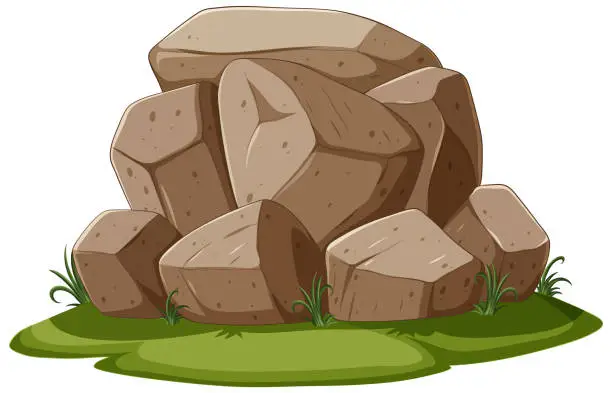 Vector illustration of Vector illustration of rocks with green grass