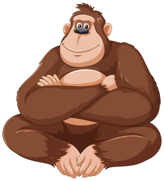 Vector illustration of Vector illustration of a content, seated gorilla