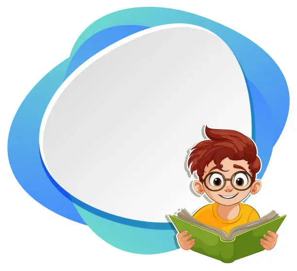 Vector illustration of Cartoon boy reading book with speech bubble