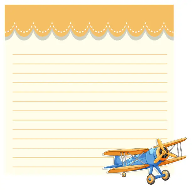 Vector illustration of Old-fashioned airplane on lined paper background