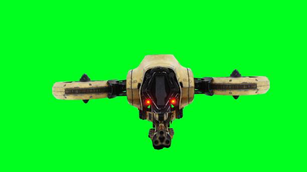 istock Flying military, war droid, bot with gun. Green screen. 3d rendering. 2009129814