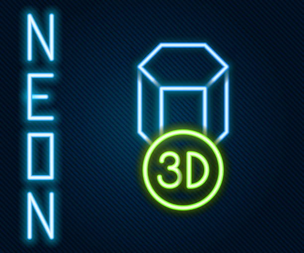 istock Glowing neon line 3D printer icon isolated on black background. 3d printing. Colorful outline concept. Vector 2009145957