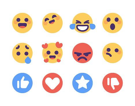 Vector illustration of a collection of cute and colorful emoticons for social media, online messaging, human emotions, customer engagement, mental health and other design ideas and concepts. Cut out design elements on a transparent background on the vector file.