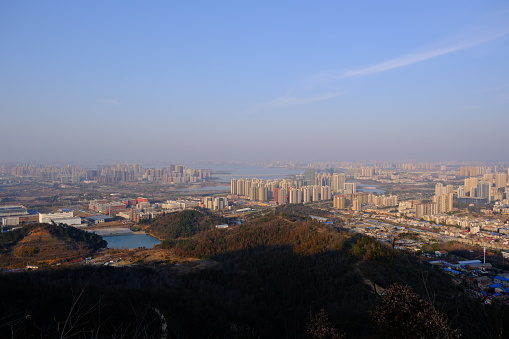 aerial view of Wuhan city Jiangxia District skyline
