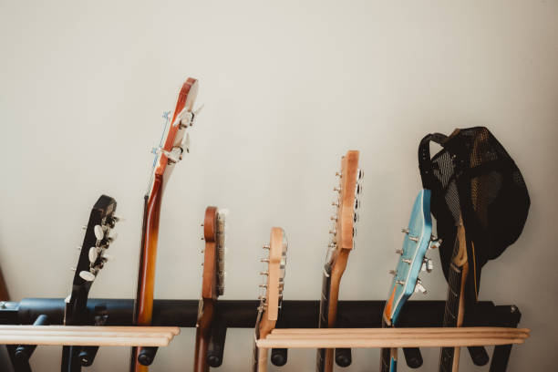 Rack of vintage fenders for electric guitars