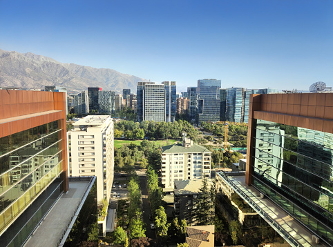 Skyline of the city of Santiago de Chile, the capital of Chile.