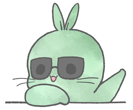 A rabbit wearing sunglasses with his arms raised and his hands raised and saying something(green)