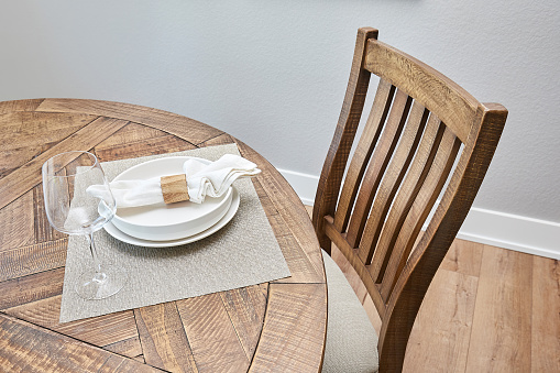 Dining place setting on wood table