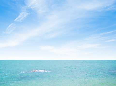 Sea Travel Background Blue Sky Ocean Water at Coast White Cloud Horizon Travel Summer Nature Season Beautiful Wallpaper Seascape Island Outdoor, Tropical Smooth Spash, Tourism Vacation Holidays.