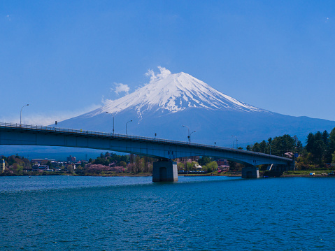 Mt. Fuji seen from Lake Kawaguchiko in Yamanashi prefecture, Chubu, Japan.