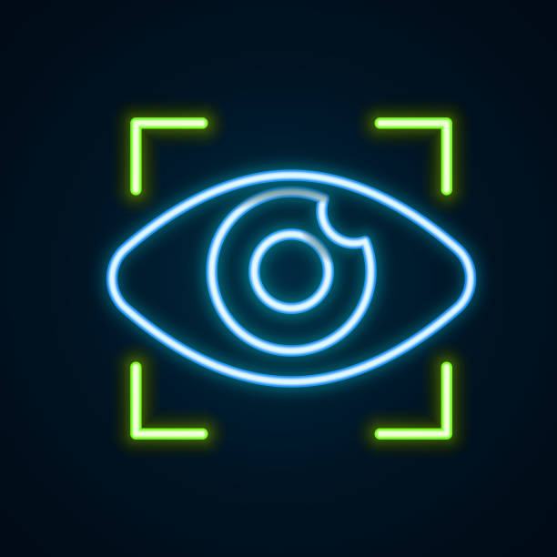 istock Glowing neon line Big brother electronic eye icon isolated on black background. Global surveillance technology, computer systems and networks security. Colorful outline concept. Vector 2009364946