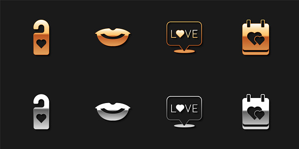 Set Please do not disturb with heart Smiling lips Love text and Calendar icon. Vector.