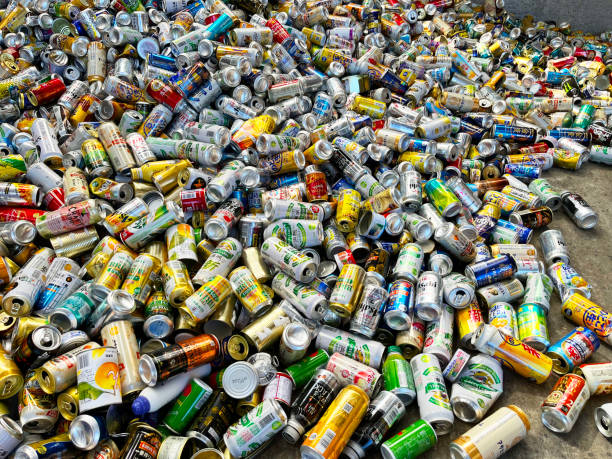 Pile of empty cans to be recycled